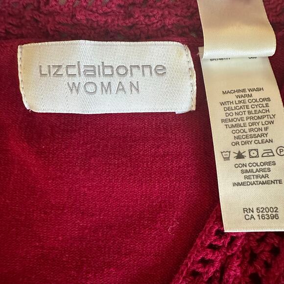 Liz Claiborne Women 1X  Red Botanical print 3/4 sleeve knit top - Picture 2 of 9